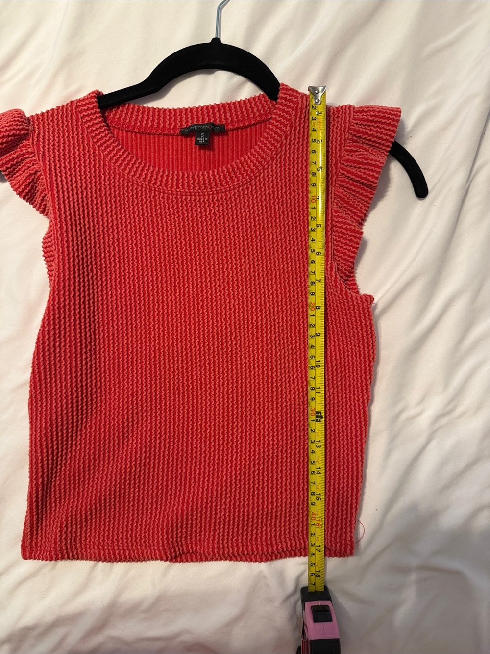 Red Textured Knit Ruffle Sleeve Tank - Picture 4 of 4